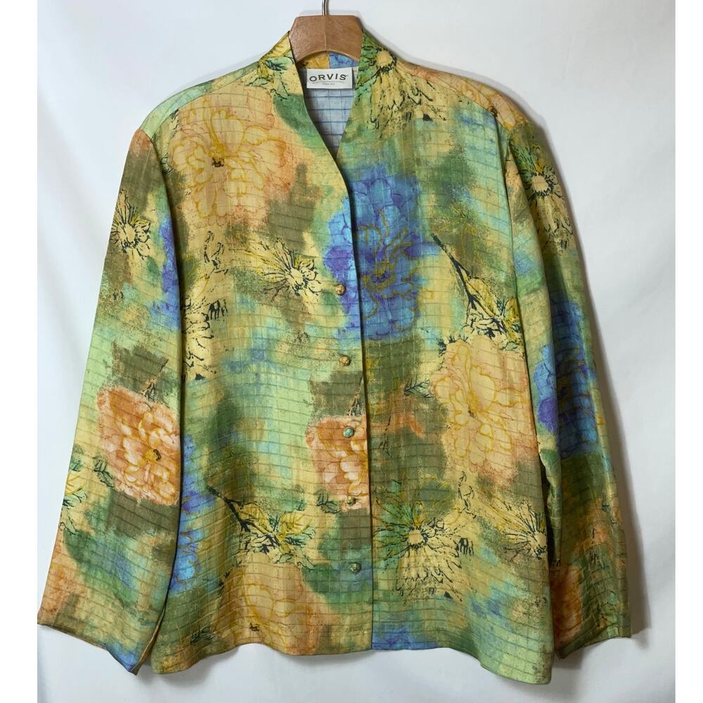 Orvis Floral Silk‎ & Linen Blouse / Light Jacket - Women's Size L